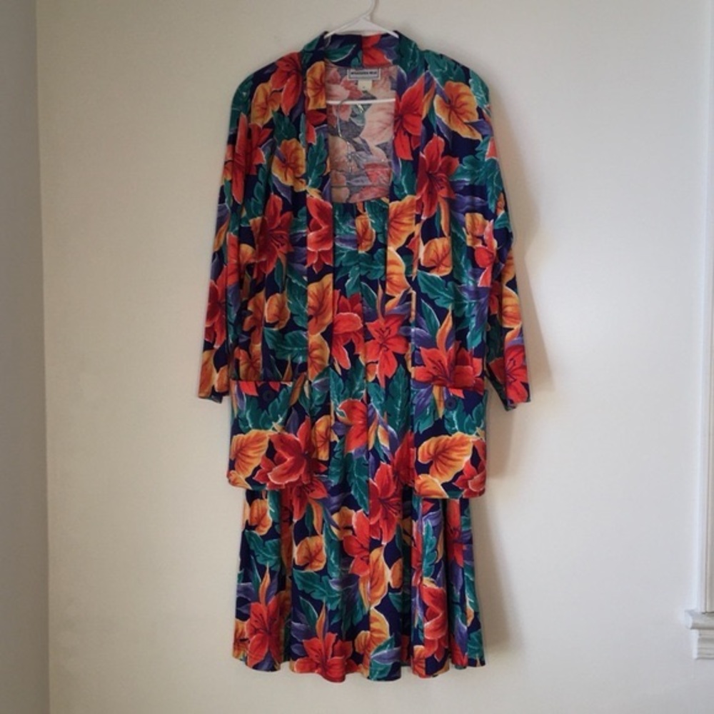 Vintage 80’s Deadstock Tropical Midi Skirt & Cardigan Set Small
